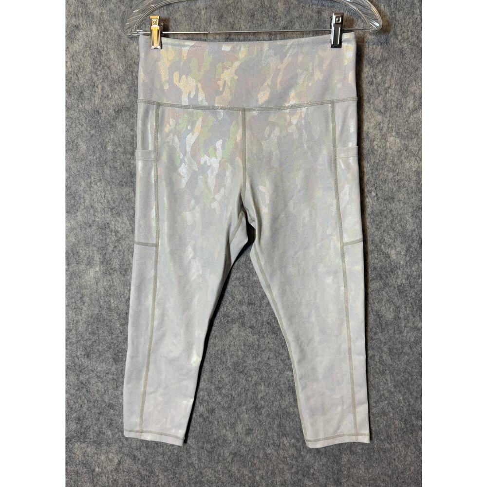 ZYIA Active Womens Sz 8-10 White Shimmer Camouflage Cropped Leggings